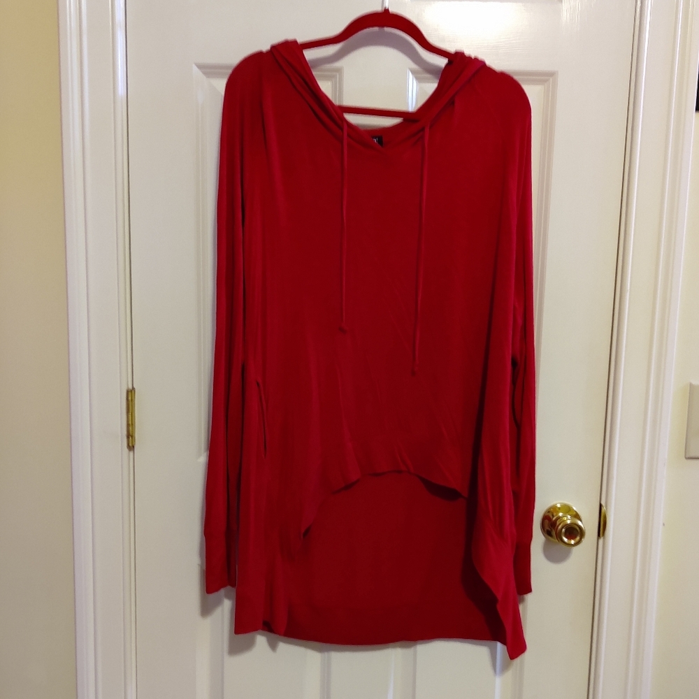 Allen B. Women's Red High Low Hoodie Knit Top Size XL
